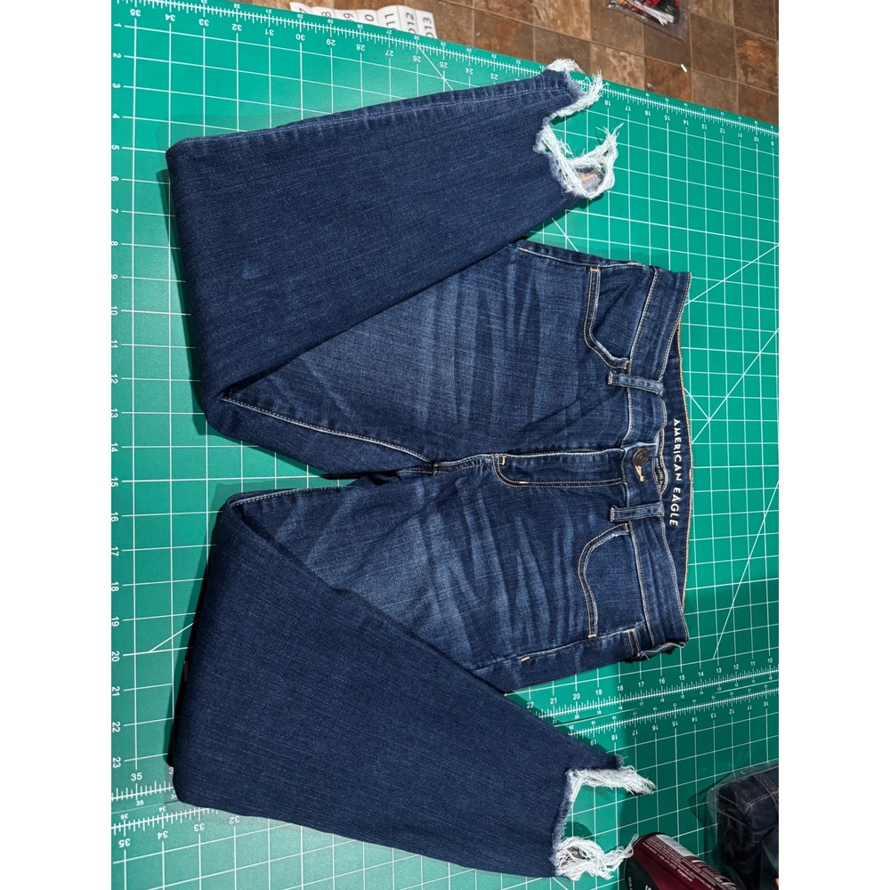 American Eagle Ne(x)t Level Stretch Skinny Jeans Dark Wash Raw Step Hem Size 8